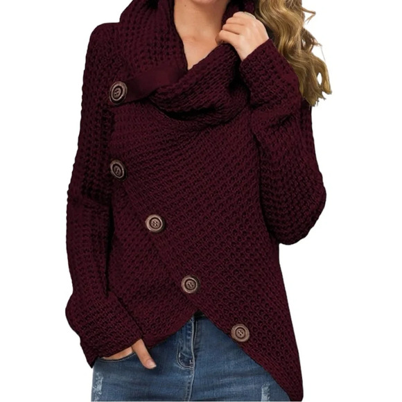 NWT Women’s Turtleneck Sweaters Fall Chunky Long Sleeve Asymmetric Knit Pullover - Picture 3 of 5